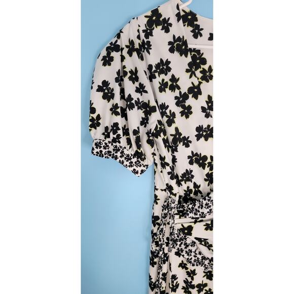 Love Whit Floral Print Puff Sleeve Midi Wrap Dress Feminine Sexy Night Out Sz L - Picture 7 of 14